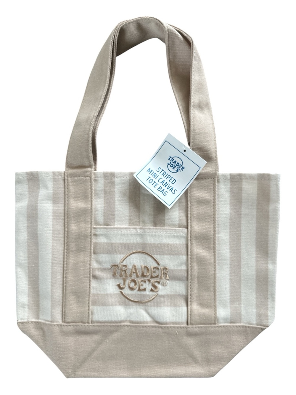 Trader Joe’s Mini Canvas Tote Bag NWT Pastel Beige Striped 2026 Limited Edition